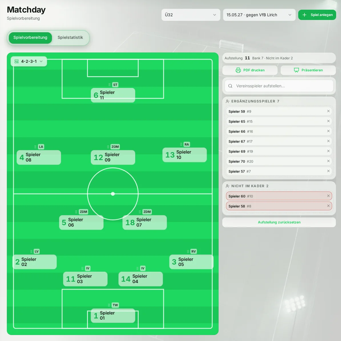 KAISER XI Matchday: anonymisierte Aufnahme der echten Anwendung